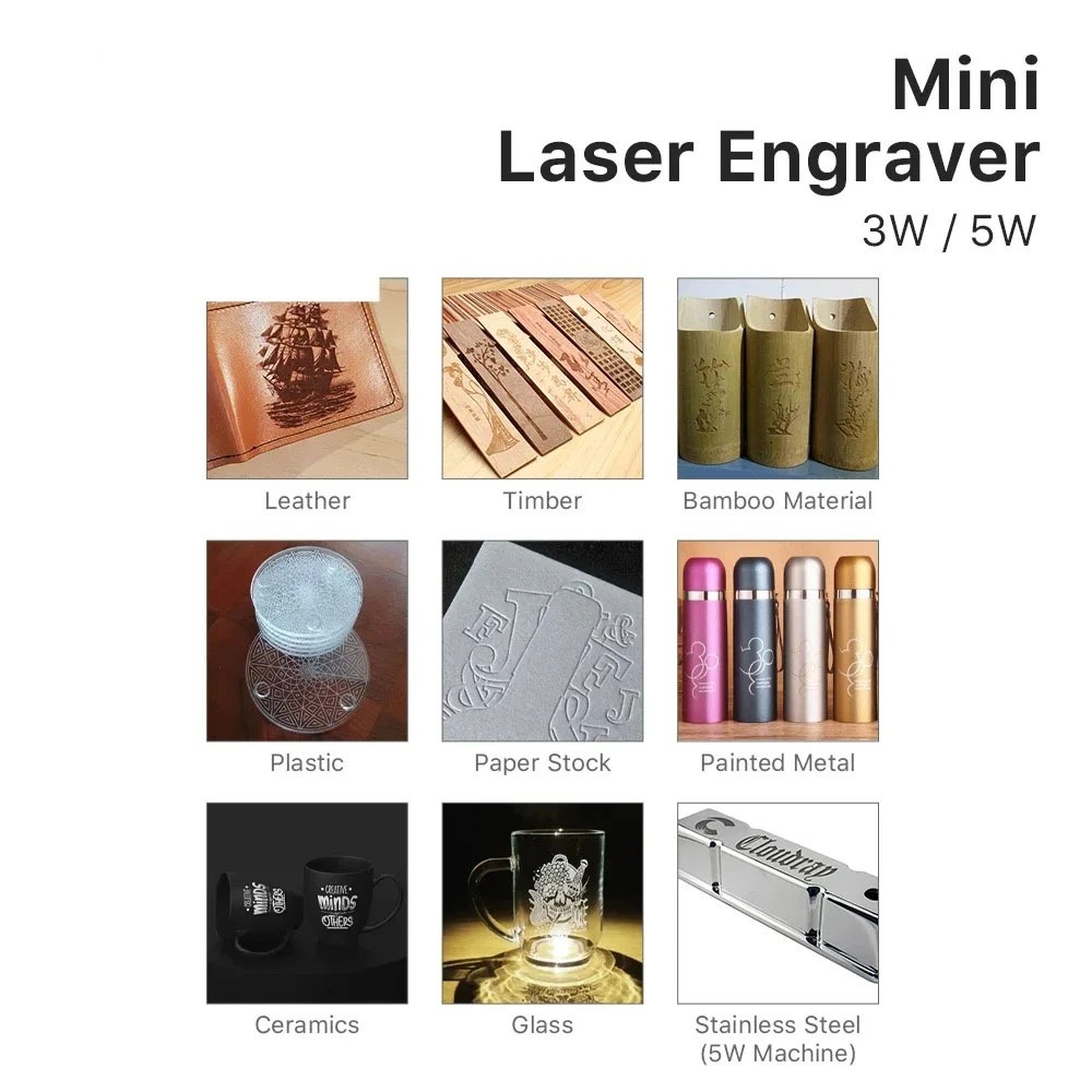 5000mW Mini CNC Laser Engraver - đánh giá và giá Woodworking Logo