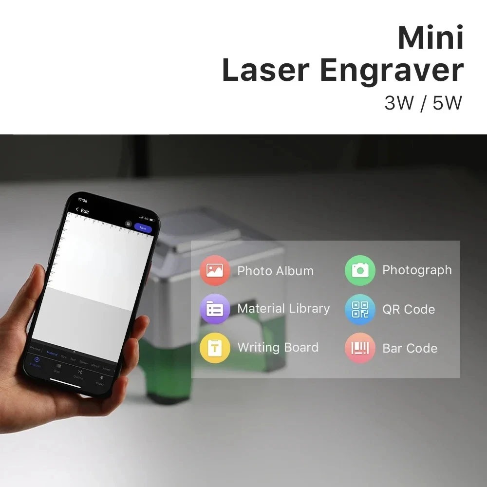 5000mW Mini CNC Laser Engraver - đánh giá và giá Woodworking Logo